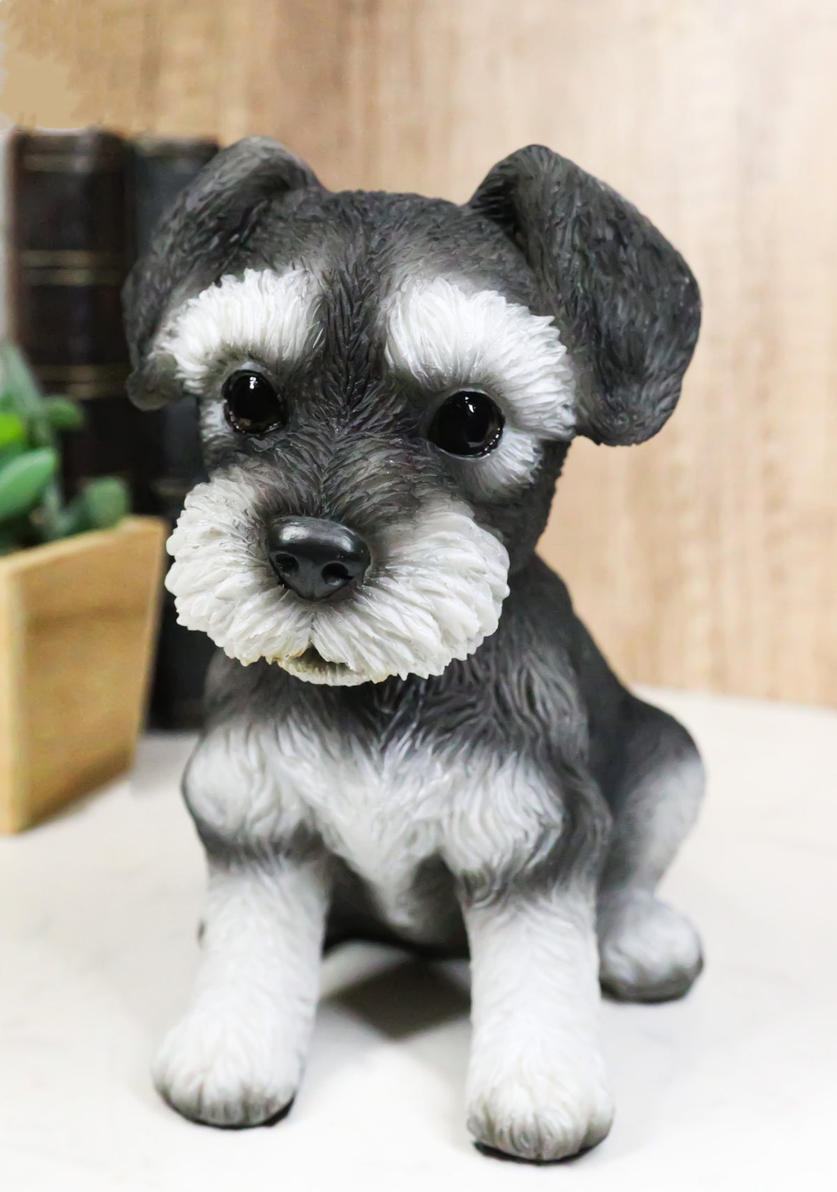 Adorable Black and Silver Miniature Schnauzer Puppy Dog Home Decor Figurine - Ebros Gift
