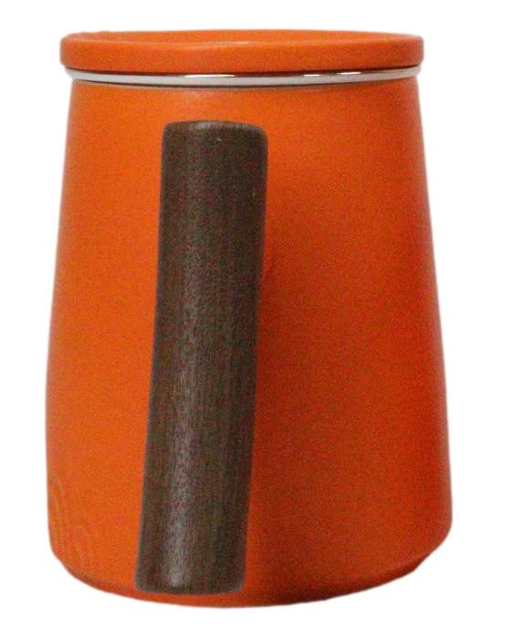 Orange 15 Oz Chic Porcelain Tea Mug with Wooden Handle, Lid and Infuser