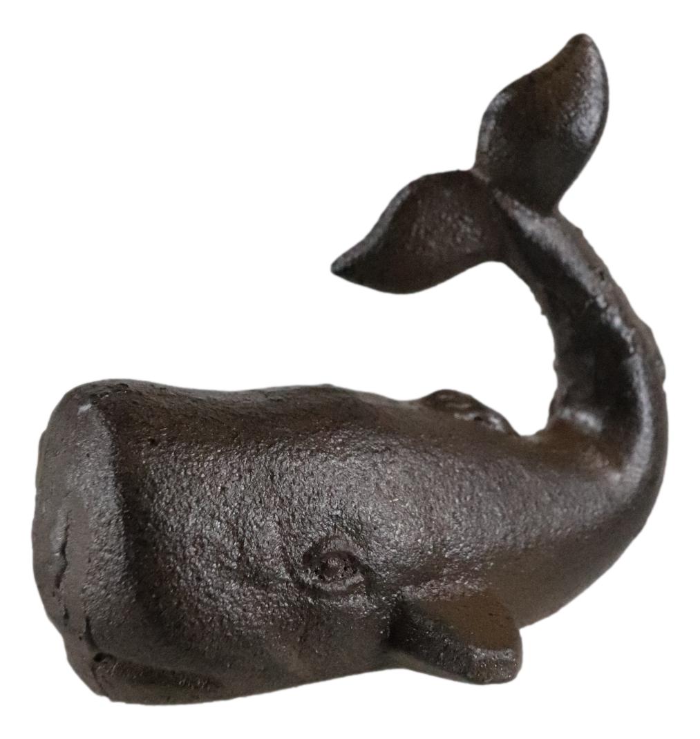 Set Of 2 Rustic Cast Iron Sperm Whale Cachalot Decorative Paperweight Figurines