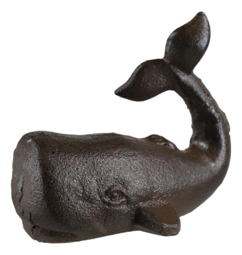 Set Of 2 Rustic Cast Iron Sperm Whale Cachalot Decorative Paperweight Figurines