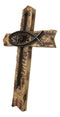 Rustic Horizontal Ichthys Jesus Fish Symbol With Arrows Faux Wooden Wall Cross