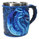 Gothic Fantasy Blue Ice Frost Dragon Tankard Mug With Stainless Steel Liner
