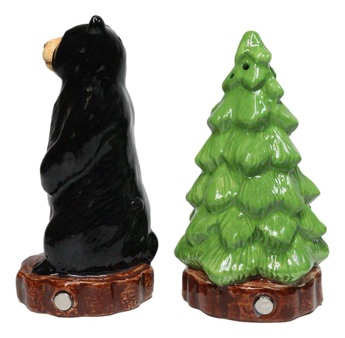 Wildlife Rustic Forest Black Bear And Pine Tree Ceramic Salt Pepper Shakers Set