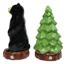Wildlife Rustic Forest Black Bear And Pine Tree Ceramic Salt Pepper Shakers Set