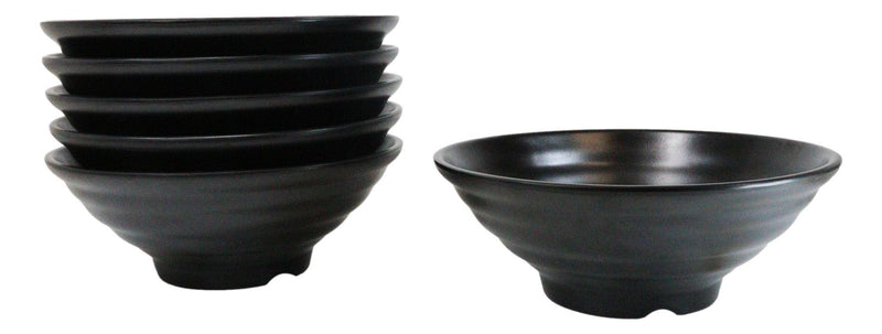 Pack Of 6 Modern Ridged Matte Black Melamine Large Round Ramen Soup Bowls 48oz