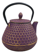 Traditional Oriental Tetsubin Purple Honeycomb Design Cast Iron Teapot 32oz