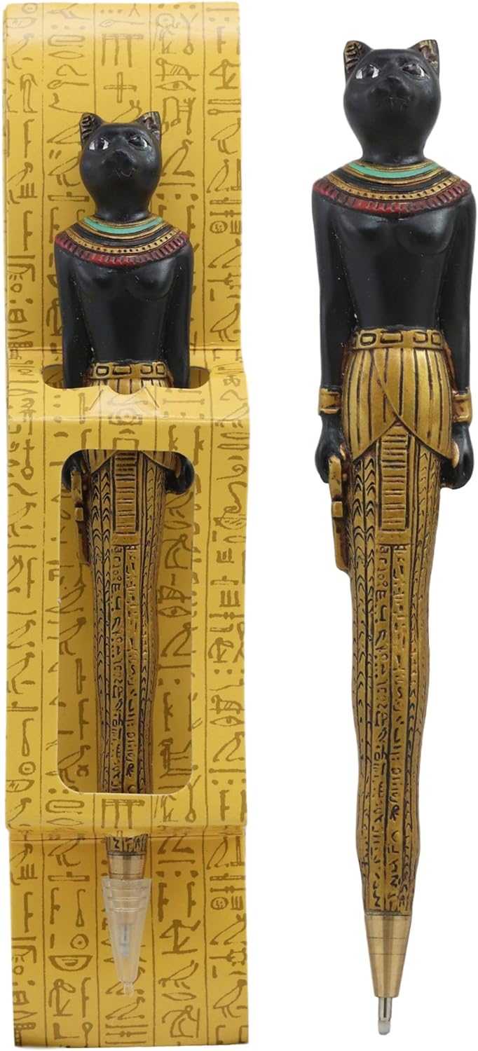 Pack Of 2 Egyptian Gods Anubis Dog And Bastet Cat Hieroglyphic Ballpoint Pens