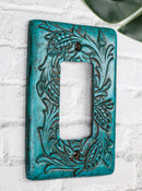 Set of 2 Western Tooled Floral Turquoise Wall Single Gang Rocker Switch Plates