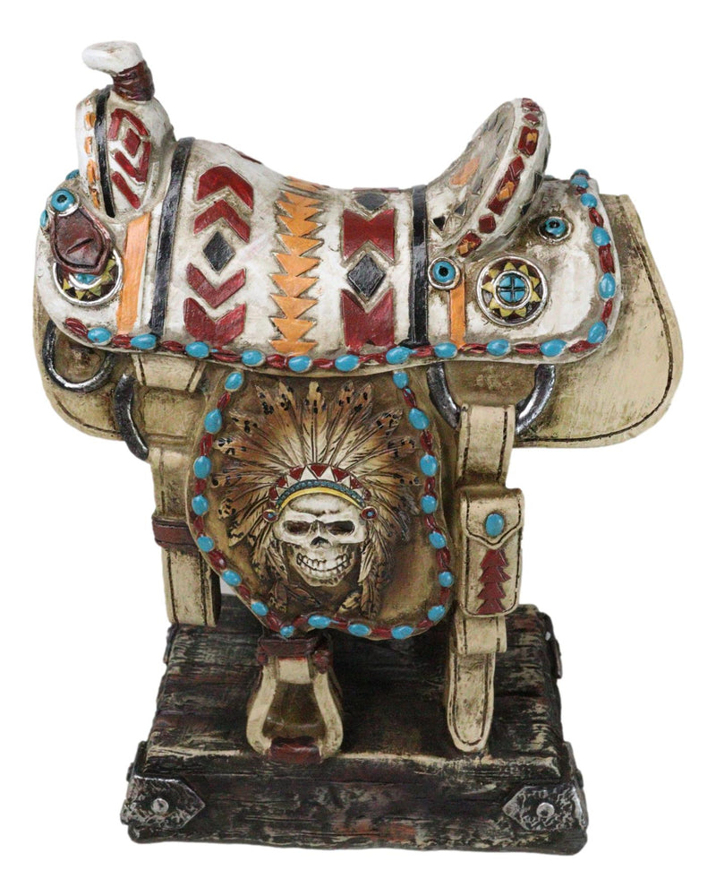 Rustic Southwest Indian Chieftain Roach Skull Cowboy Horse Saddle Figurine