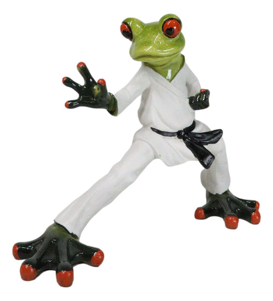 Toad Chop Karate Kid Black Belt Green Frog Martial Arts Warrior Figurine - Ebros Gift