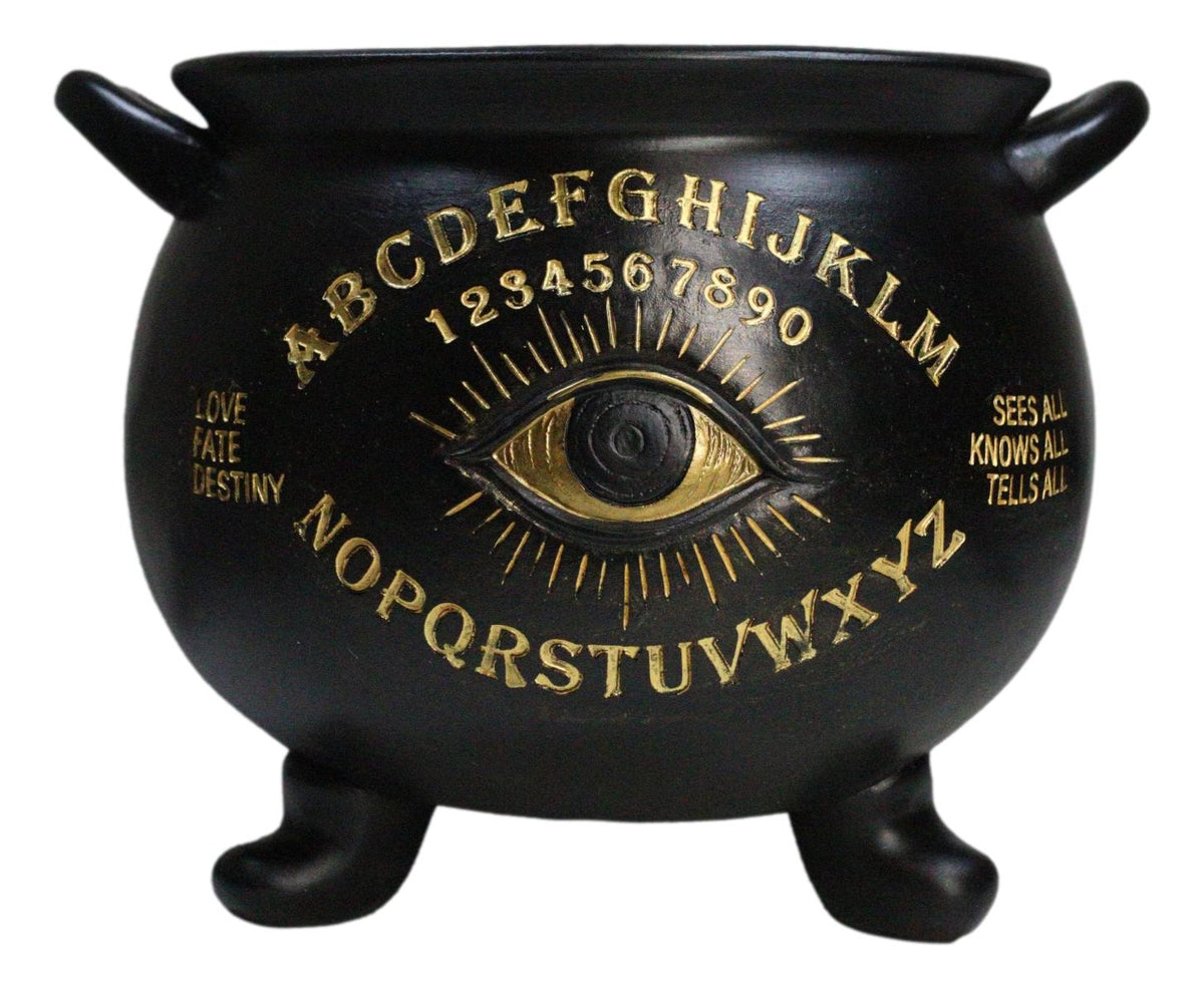 Large Wicca Witchcraft Black Magic Spirit Board Evil Eye Cauldron Pot 8.25"L