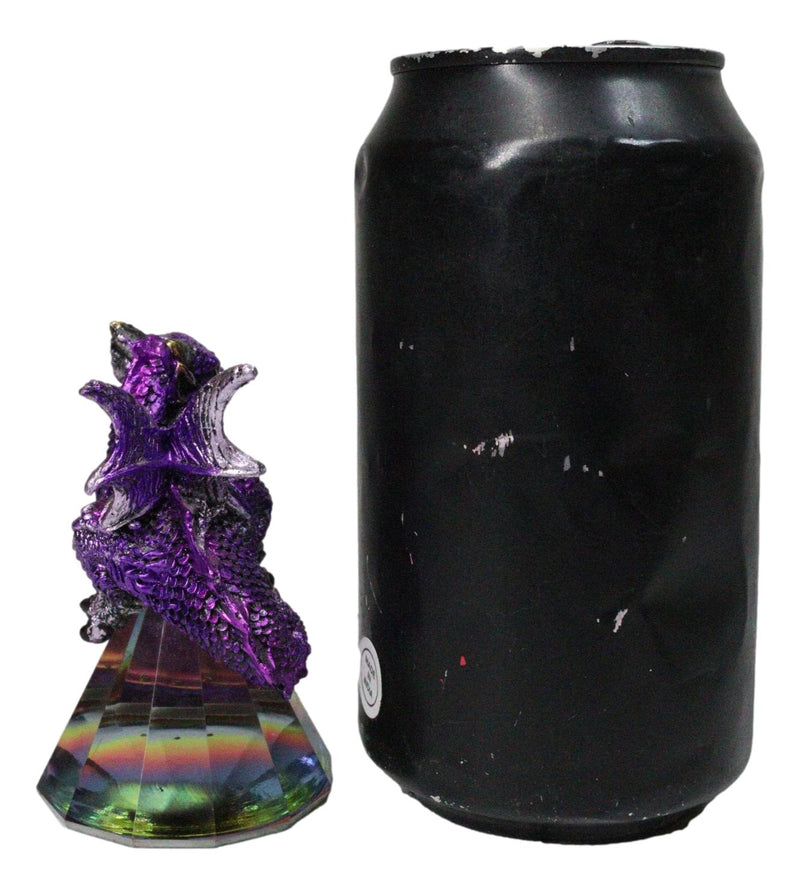 Fantasy Metallic Purple Silver Dragon On Iridescent Pyramid Glass Small Figurine