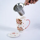 Twin Sparrows Sakura 15oz Porcelain Tea Mug With Lid & Stainless Steel Infuser