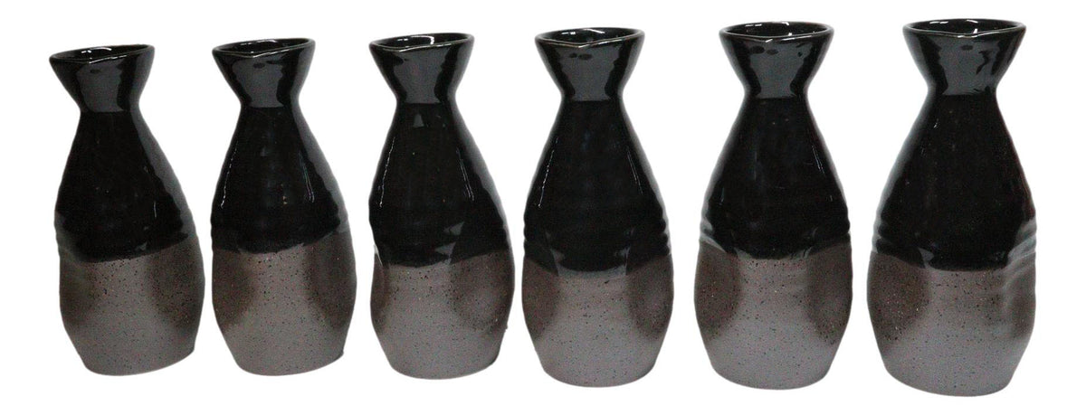 Pack Of 6 Made In Japan Black Matte And Glossy Wine Sake Tokkuri Bottle Flasks