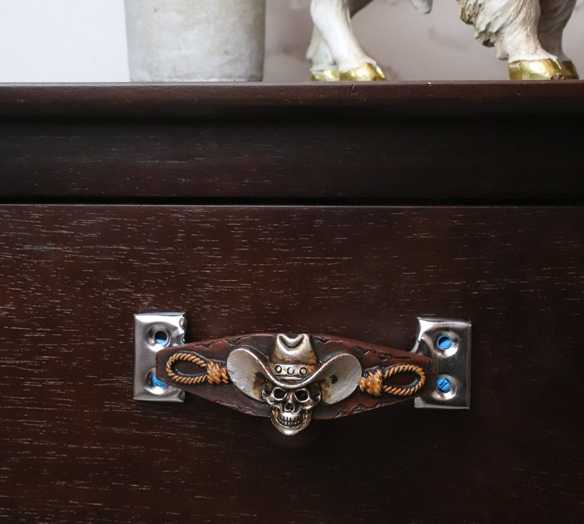 Set of 6 Country Western Cowboy Skull With Gallow Ropes Drawer Handle Bar Pulls