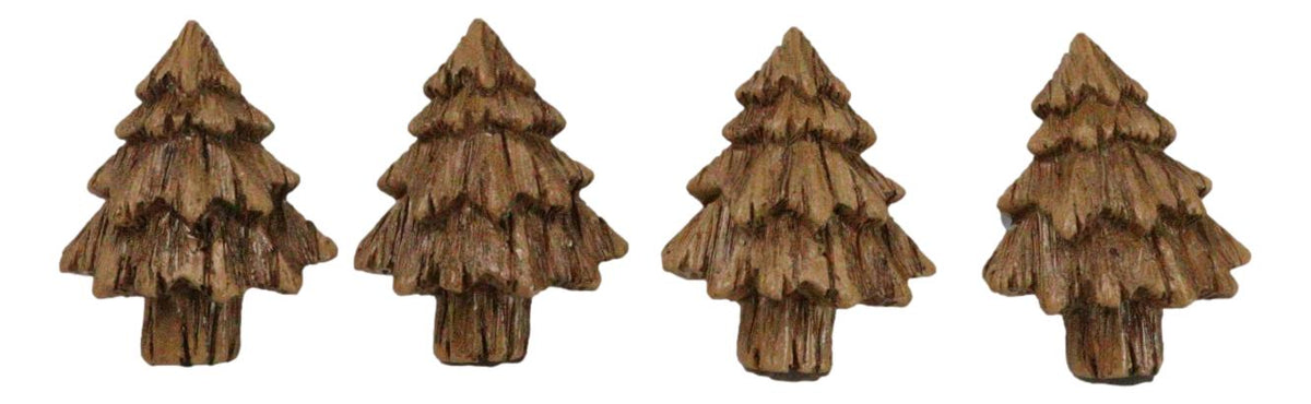 Set Of 4 Western Rustic Forest Pine Trees Faux Wooden Cabinet Door Pull Knobs - Ebros Gift