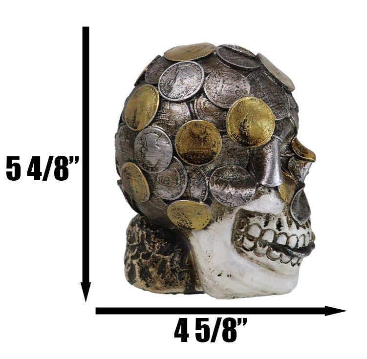 Metallurgy Currency Silver and Gold Coins Skull Face Money Coin Bank Figurine