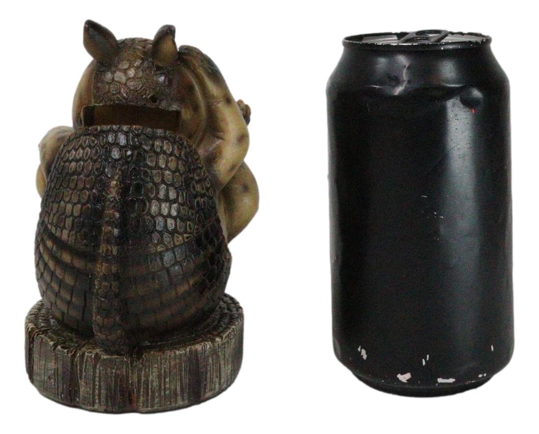 Western Rustic Texas Comical Baby Armadillo On Tree Money Coin Bank Figurine
