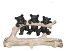 Rustic 3 Naughty Black Bears Dangling On Tree Branch 3 Pegs Triple Wall Hook