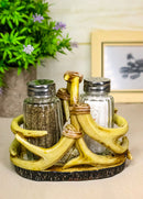 Western Entwined Stag Deer Antlers Glass Salt Pepper Shakers Holder Figurine Set