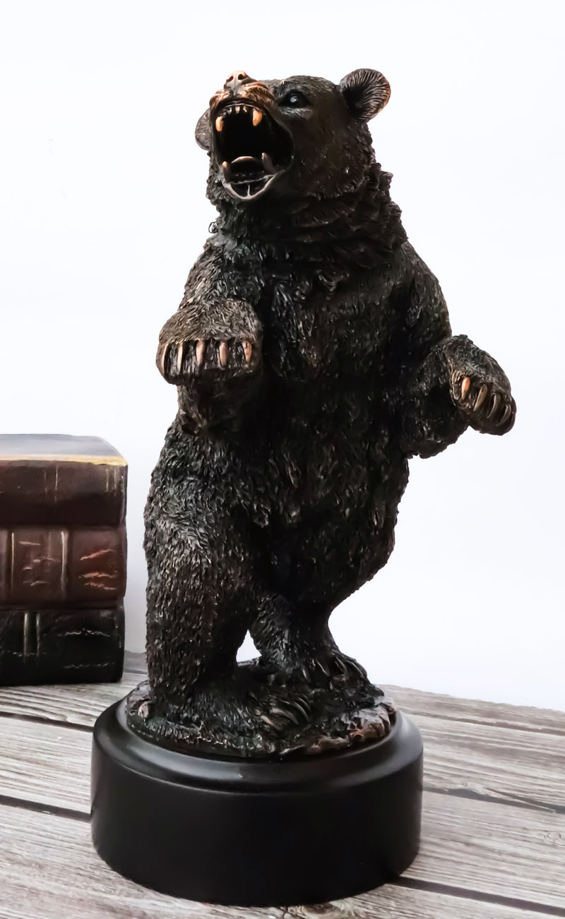 Western Black Bear On Rear Legs Roaring Bronze Electroplated Resin Decor Statue