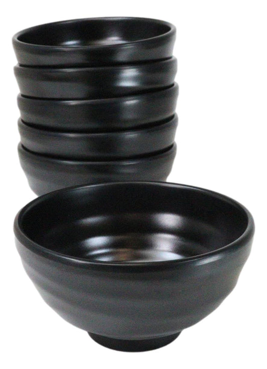Pack Of 6 Modern Matte Black Melamine Small Round Soup Appetizer Rice Bowls 10oz