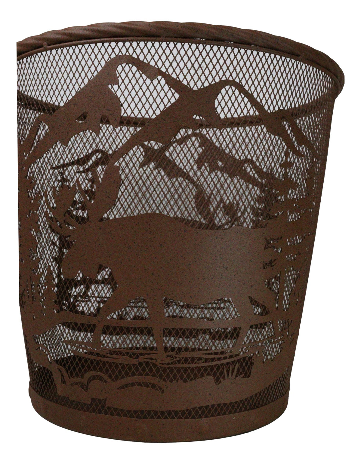 Rustic Deer Moose By Pine Forest Mountains Metal Wire Waste Basket Trash Bin - Ebros Gift