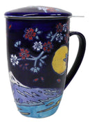 Blue Moon Fuji Mountain 15oz Porcelain Tea Mug With Lid Stainless Steel Infuser