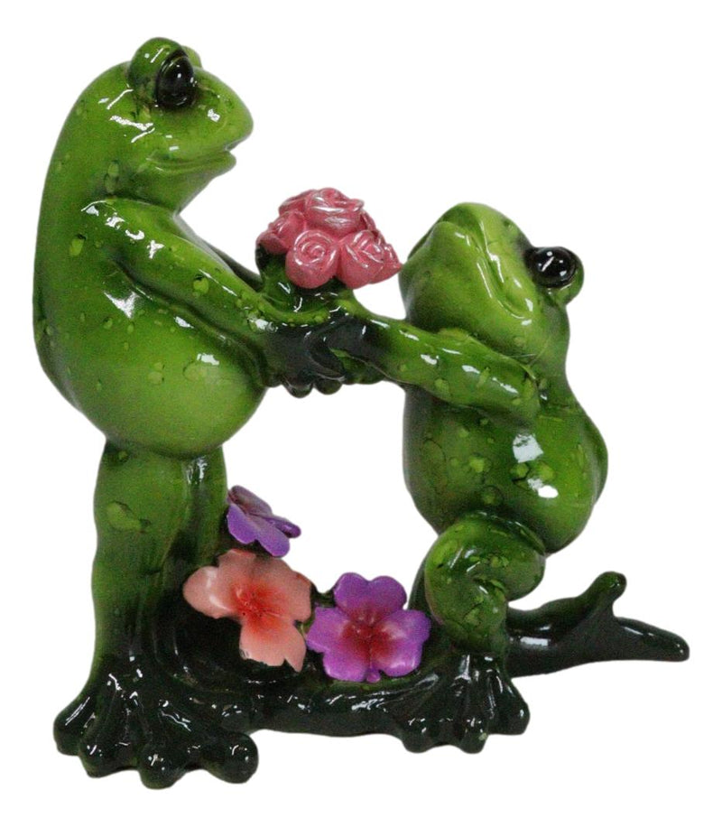 The Proposal Green Toad Frog Kneeling Before Mate with Bouquet of Roses Figurine