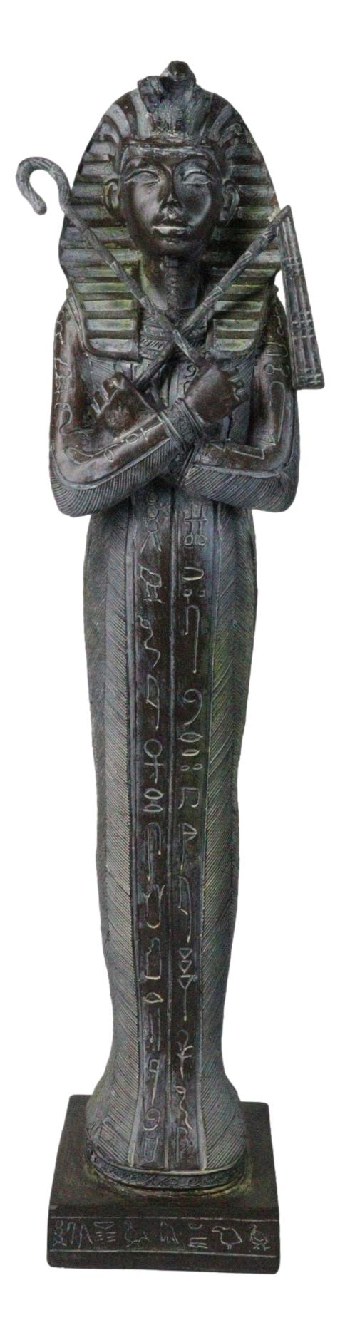 Ancient Egyptian Pharaoh Sarcophagus Mummy With Crook and Flail Figurine 16"H