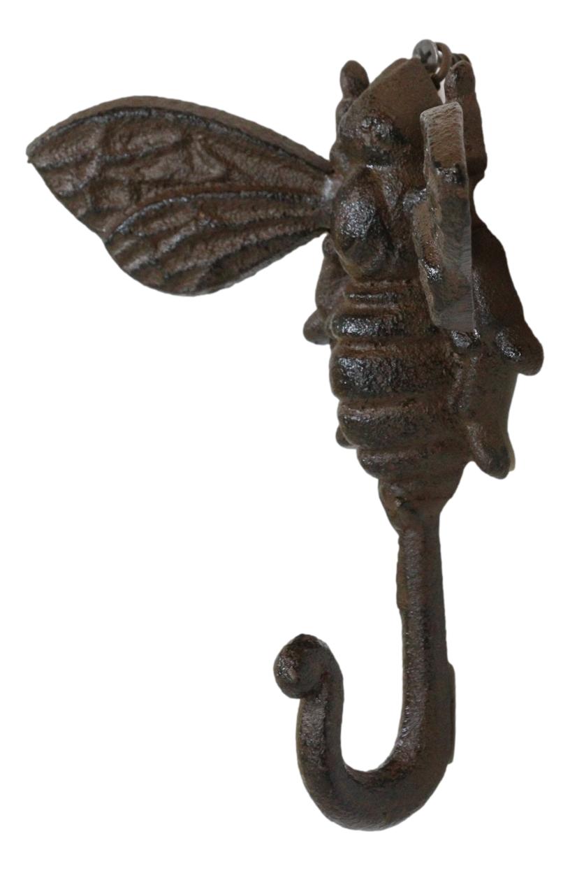 Set Of 2 Rustic Cast Iron Cottage Busy Bumblebee Insect Bee Wall Hooks Organizer - Ebros Gift