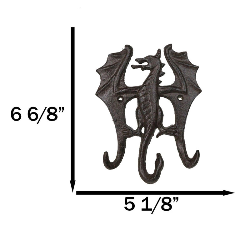 Pack Of 2 Cast Iron Rustic Fantasy Viking Beowulf Dragon 3Pegs Wall Keys Hook