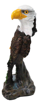 Bald Eagle Bust with Soaring Eagle Over Pine Forest Figurine Patriotic American