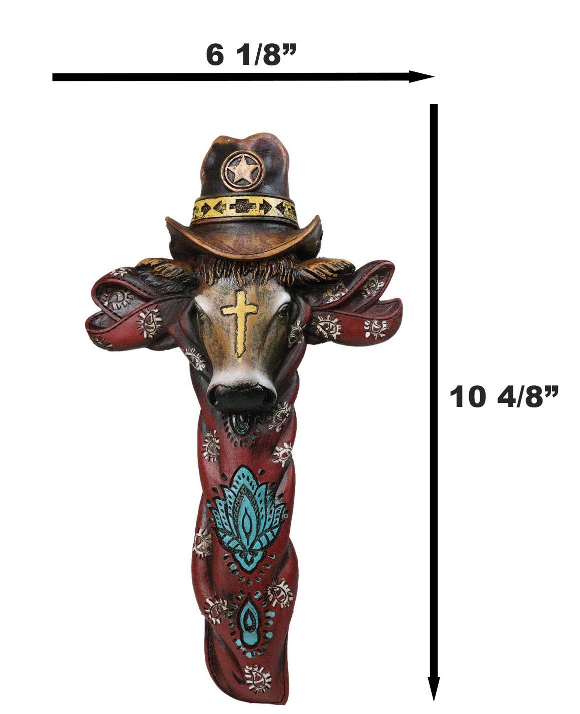 Colorful Southwestern Cowboy Bull with Sheriff Hat and Floral Design Wall Cross