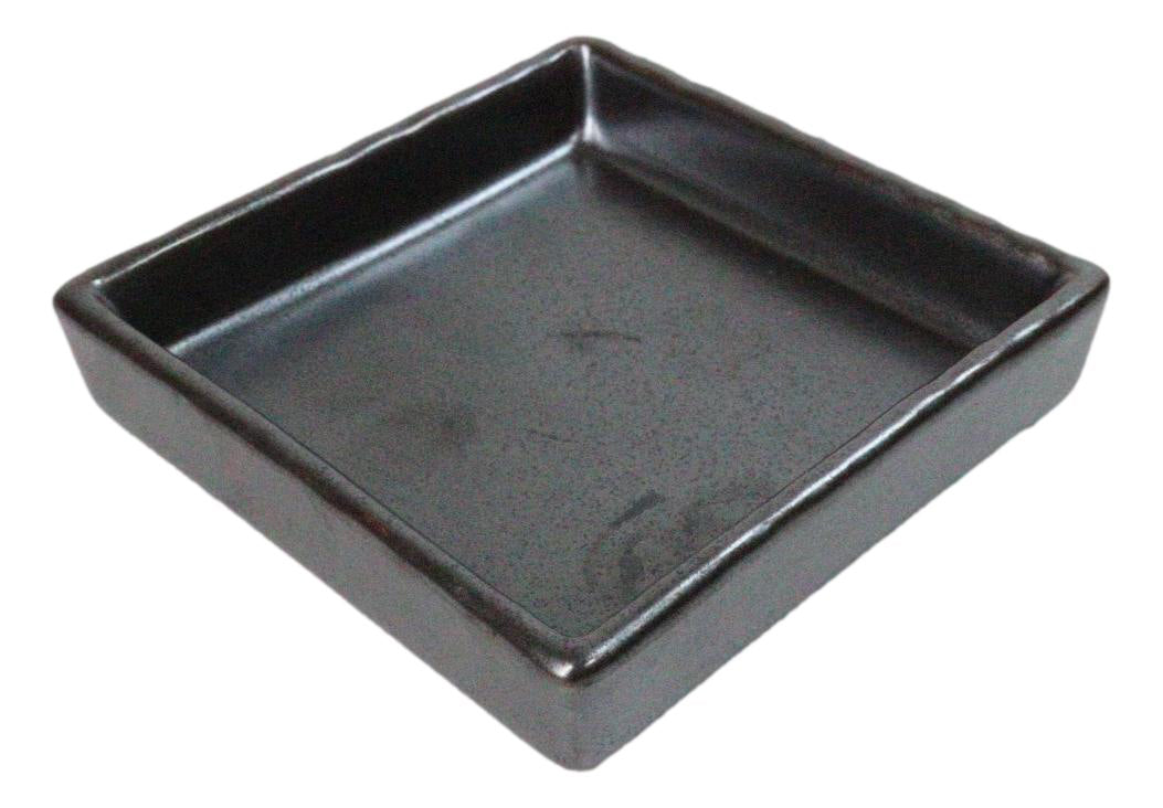 Set Of 6 Black Iron Clay Tetsu Kesho Ceramic Square Condiment Sauce Dishes 2oz