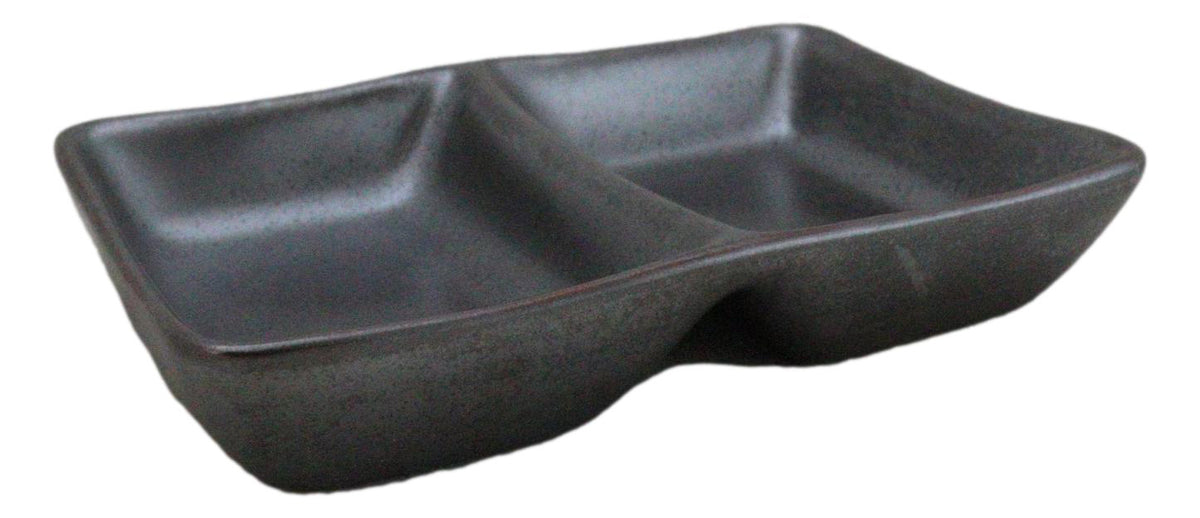 Pack Of 6 Ceramic Tetsu Kesho Soy Sauce Or Condiment Dishes With 2 Compartments