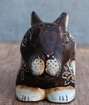 Balinese Wood Handicrafts Crouching Bunny Rabbit With Floral Tattoo Figurine 6"L