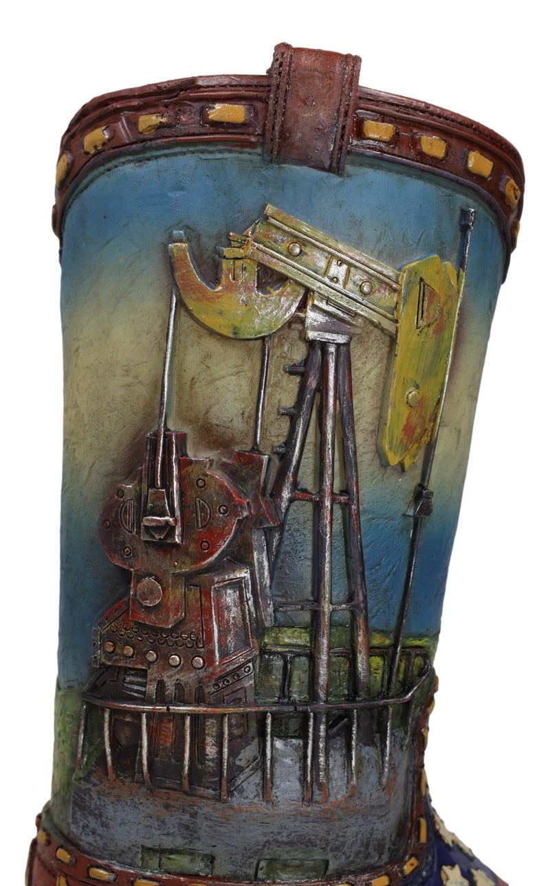 Rustic Western Oil Derrick Pump Jack USA Flag Cowboy Boot Flower Vase Planter