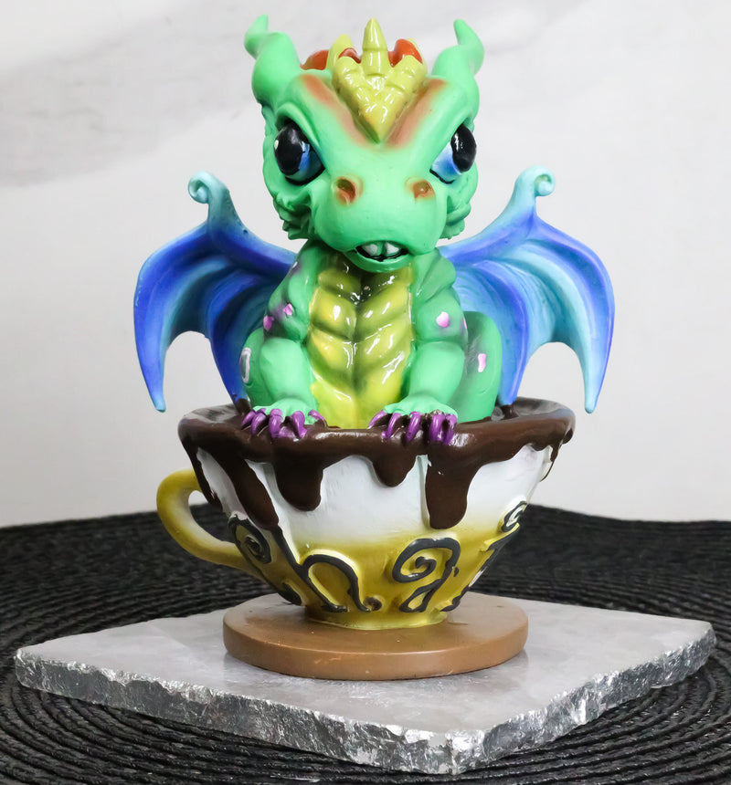 Whimsical Morning Beverage Chai With Bobert Baby Dragon In Teacup Figurine