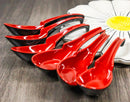 Sleek Red Black Melamine Asian Soup Spoons With Ladle Hook & Notch Set Of 6