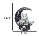 Snow White Wolf Mother With 4 Pups On LED Light Crater Crescent Moon Figurine