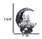 Snow White Wolf Mother With 4 Pups On LED Light Crater Crescent Moon Figurine