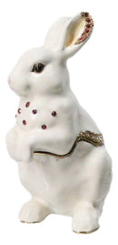 White Easter Bunny Rabbit Pewter Austrian Crystals Jeweled Trinket Jewelry Box