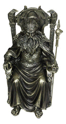 Norse Viking Odin The Alfather Sitting On A Throne with Raven Spear Statue