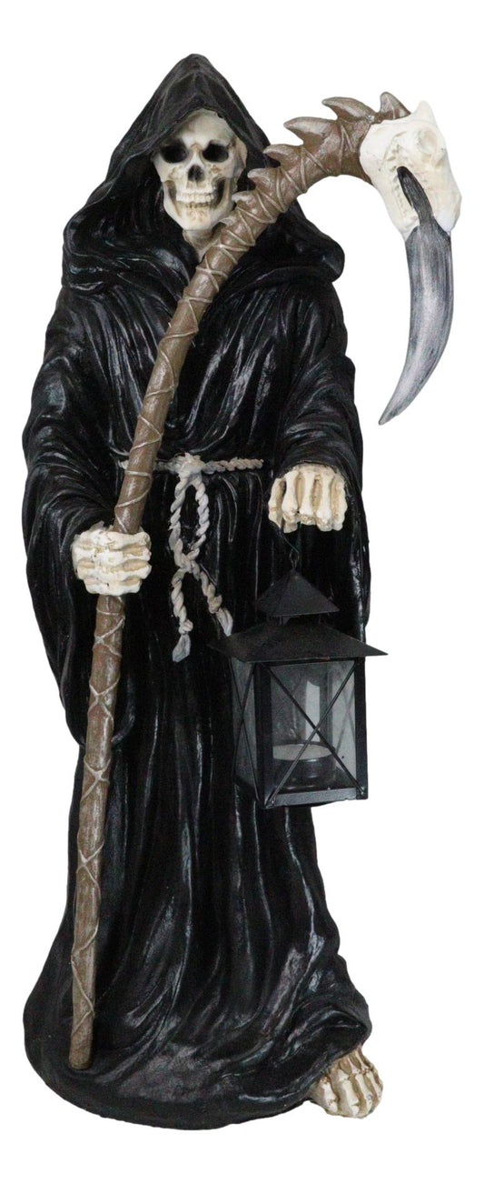 Time Waits For No Man Grim Reaper Holding Scythe And Solar LED Lantern Statue - Ebros Gift