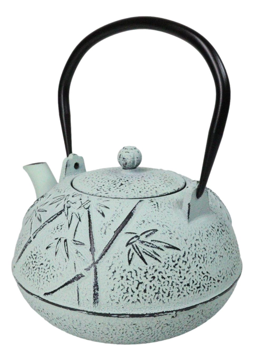 Mint Green Bamboo Forest Design Large Cast Iron Tetsubin Teapot 40oz Tea Pot