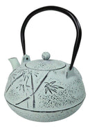 Mint Green Bamboo Forest Design Large Cast Iron Tetsubin Teapot 40oz Tea Pot