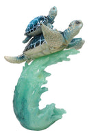Marine Ocean Blue Sea Turtles Mother and Hatchling Swimming With Waves Figurine