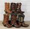 Pack Of 6 Rustic Western Cowboy Cowgirl Faux Leather Boots Pen Holder Figurines
