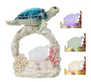 Marine Ocean Sea Turtle Swimming Over Coral Reef With Acrylic LED Light Figurine
